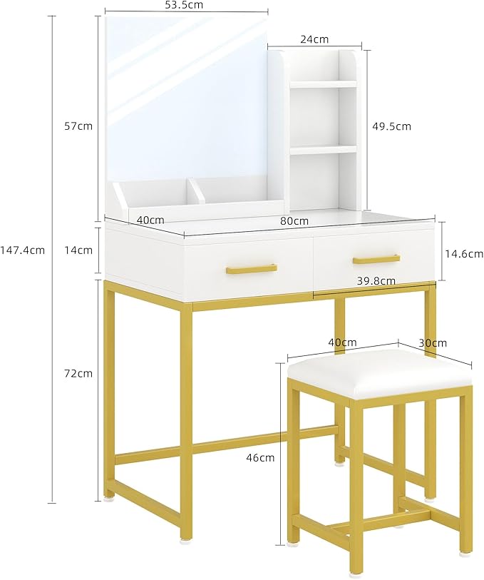 Vanity Desk Chair Set with Mirror - COOLBABY