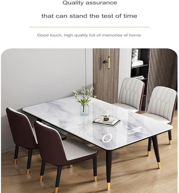 Modern Multipurpose Standard Rectangle Sintered Stone Dining Table and 4 Concave Curve Chair Set for Kitchen - COOLBABY