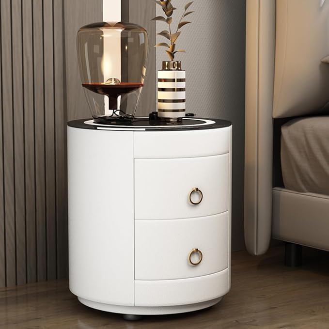 Nightstand Bedside Round Table with Smart Wireless Charging - COOLBABY