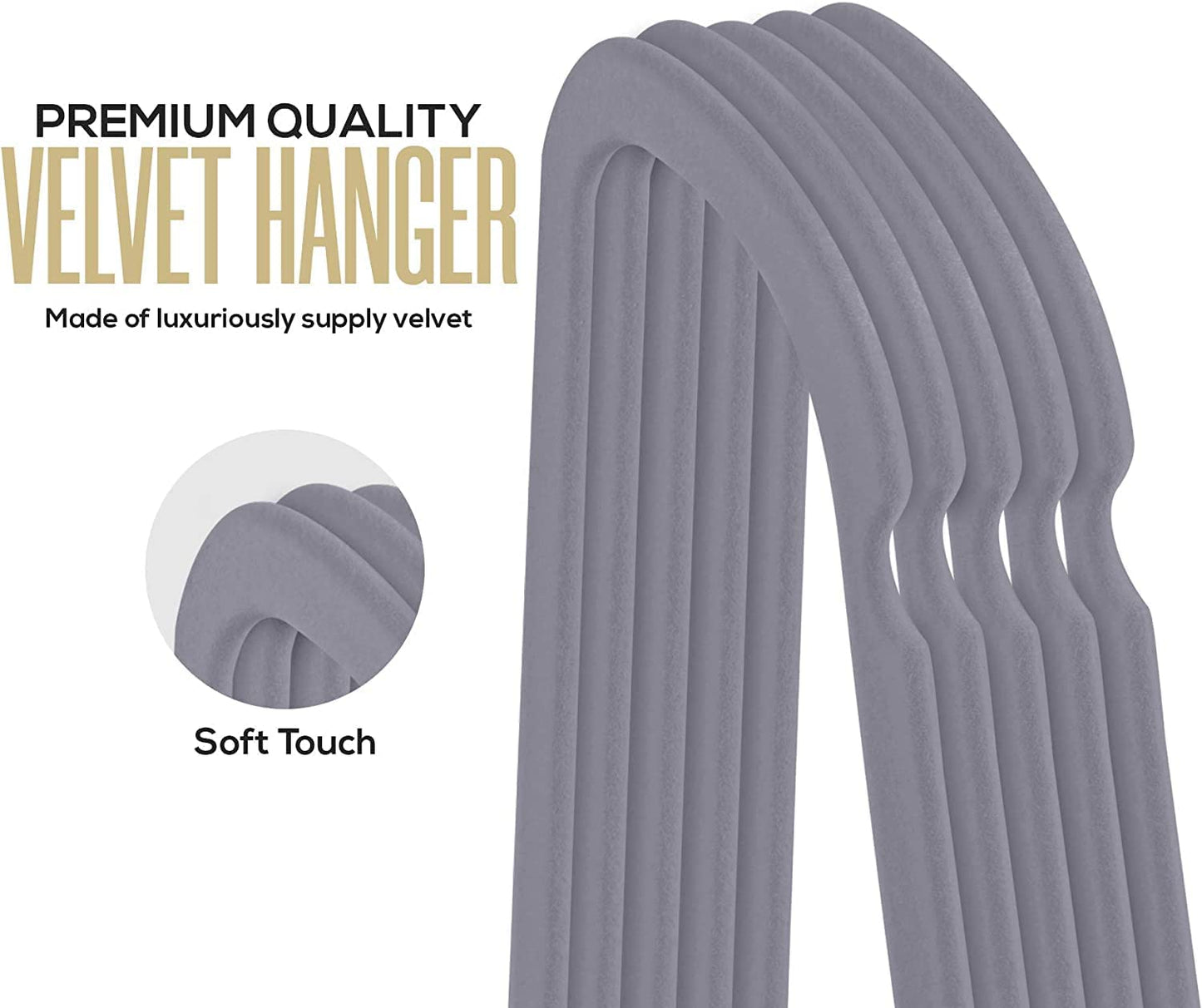 COOLBABY YLY043-50GRY Premium Non Slip Velvet Hangers - Heavy Duty - Coat Suit Hangers (Grey, Pack of 50) - COOL BABY