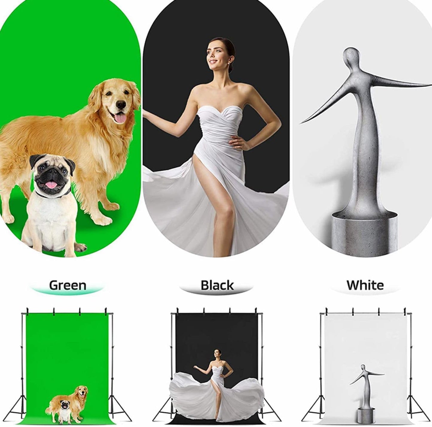 Backdrop Stand Kit with 3pcs Backdrops Photography Backdrop Support System Adjustable Photo Background Screen Stand - COOLBABY