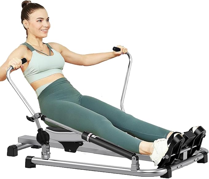 Hydraulic Rowing Machine, Full Motion Rower with Adjustable Resistance & LCD Monitor for Cardio - COOLBABY