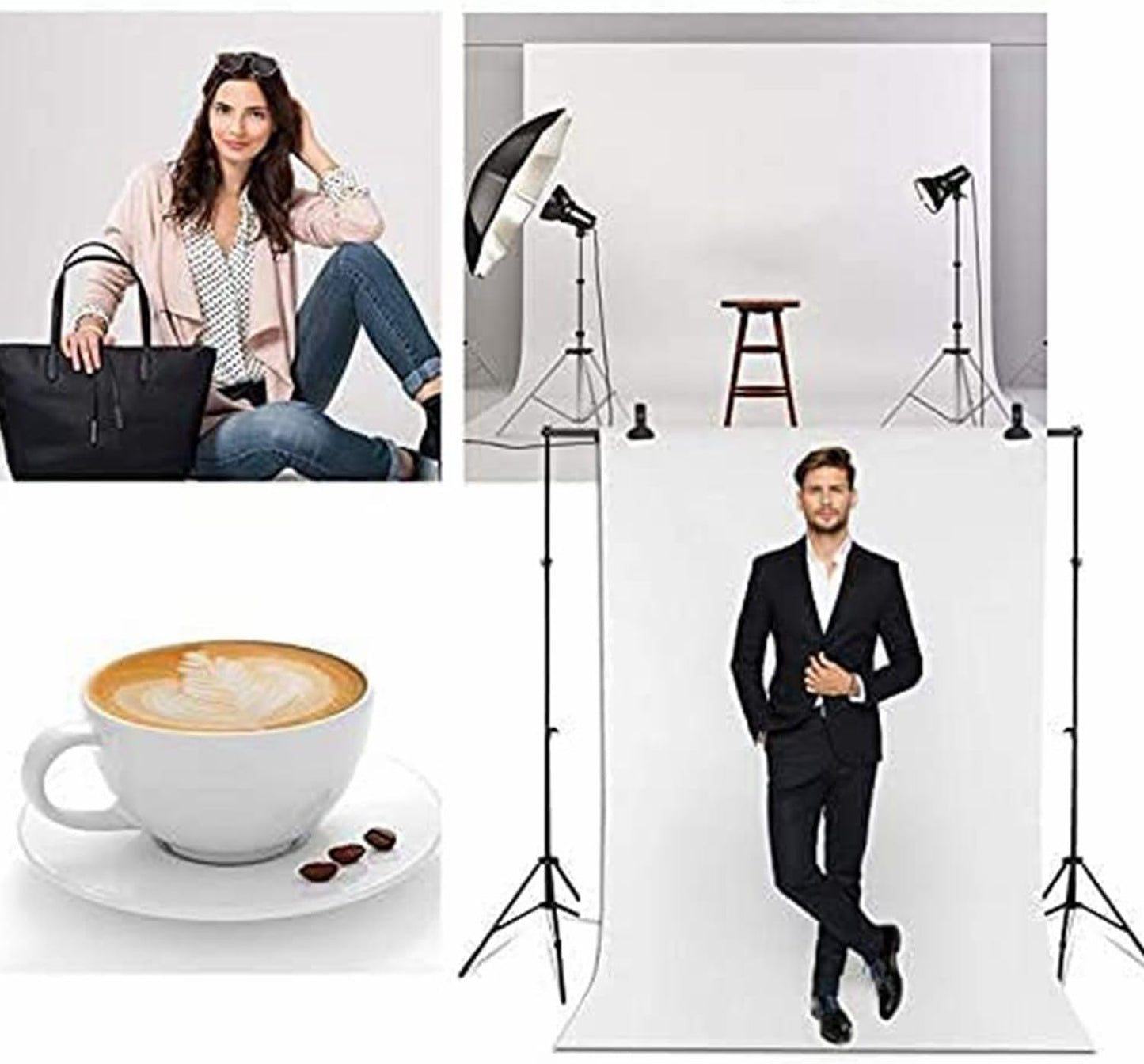 Backdrop Stand Kit with 3pcs Backdrops Photography Backdrop Support System Adjustable Photo Background Screen Stand - COOLBABY