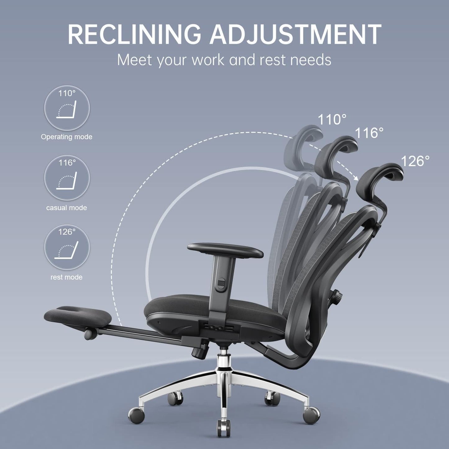 Ergonomic Office Chair, Computer High Back Desk Chair with 2D Armrest, Adjustable Headrest, Lumbar Support And with Footrest