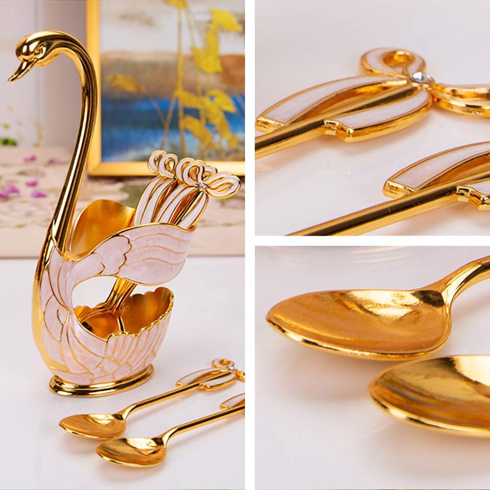 COOLBABY HDD-TETZG Fruit dessert fork cake coffee spoon metal fruit fork set swan base - COOL BABY