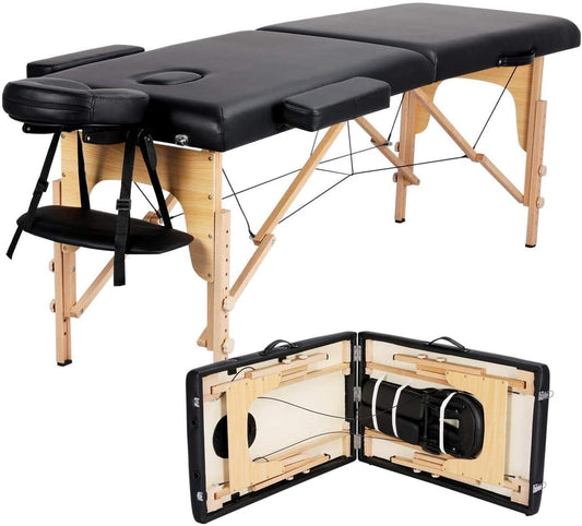 Portable Massage Table Professional Adjustable Folding Bed with 2-part Wooden Frame Ergonomic Headrest and Tote Bag for Therapeutic Tattoo Salon SPA Facial Treatment 80cm wide