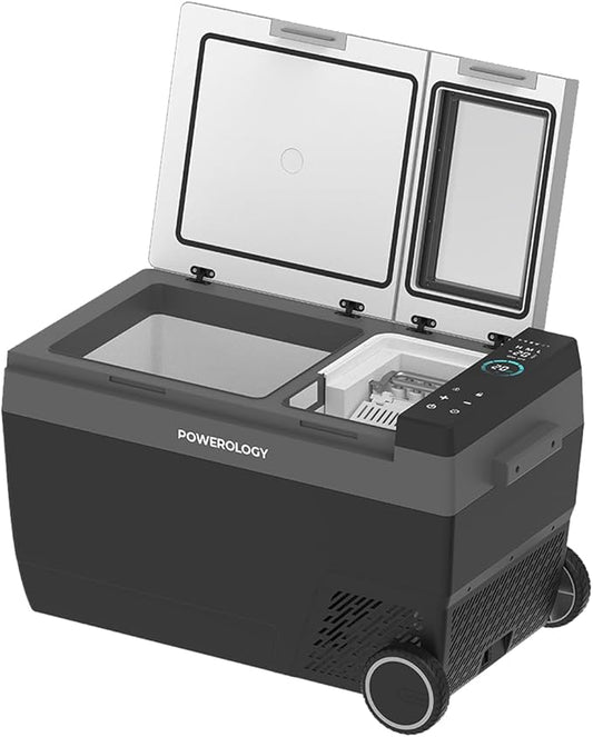 Portable Fridge & Ice Maker – Dual Zone, Fast Ice, -20°C to 20°C, Touch Panel with Child Lock, Pull Bar & Wheel