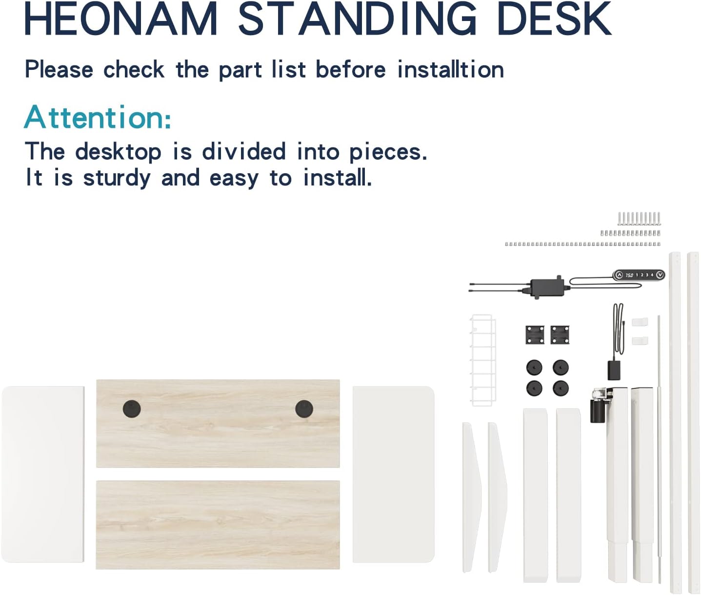 Electric Height Adjustable Standing Desk – 55 x 24 Inch Ergonomic Sit-Stand Desk with Splice Board, Double-Beam Steel Frame, Home Office Workstation, White Frame with White & Oak Top - COOLBABY