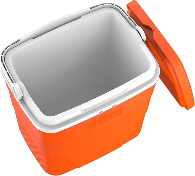 24L ChillBox 3-in-1 Orange Plastic Cooler Box – Portable Insulated Ice Chest with Secure Handle Locking