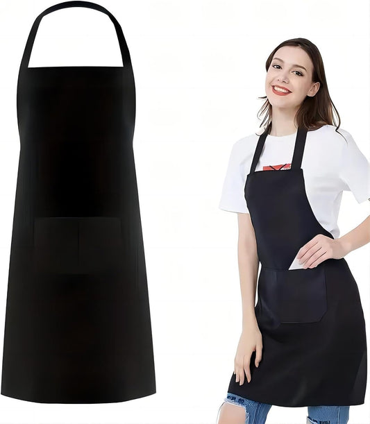 COOLBABY Polyester Apron, Black Oil Resistant Apron, Unisex Adjustable Cooking Apron (65 * 90CM)