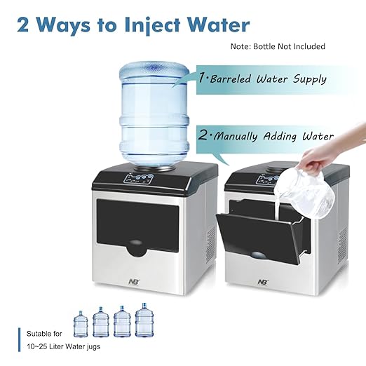 2-in-1 Ice Maker Machine with Cold Water Dispenser – 48 lbs./24H, Stainless Steel (Silver) - COOLBABY