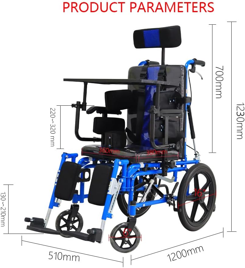 Moficno Foldable Full Recline Child Wheelchair for Cerebral Palsy - High Backrest, Dining Table, Disabled Assistive Equipment Rollator Walker