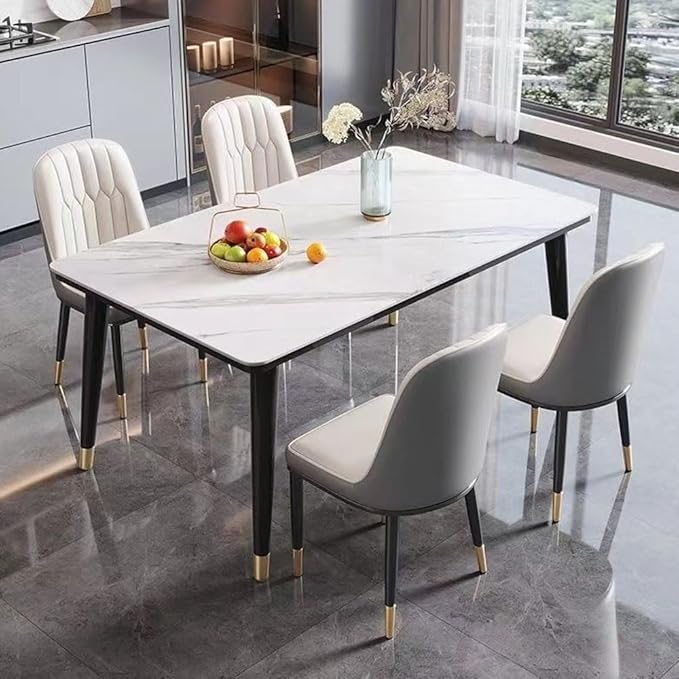 Modern Multipurpose Standard Rectangle Sintered Stone Dining Table and 4 Concave Curve Chair Set for Kitchen - COOLBABY