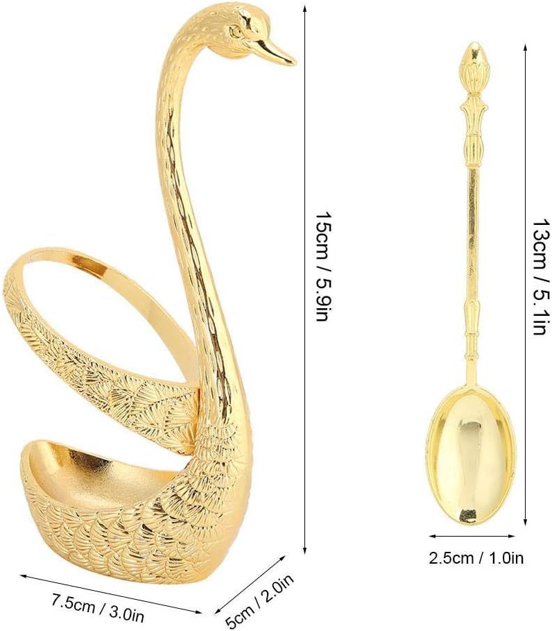 COOLBABY HDD-SZTZ-G 6-piece coffee spoon, stainless steel teaspoon swan-shaped spoon holder for dessert cake and ice cream (Gold) - COOL BABY