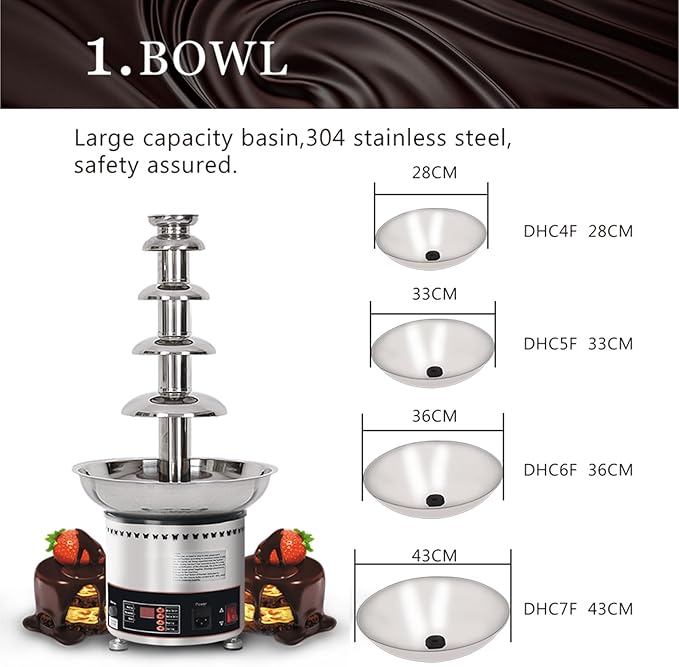 Chocolate Fountain, Stainless Steel Heated Basin, 5 Tiers Electric Melting Machine, Fondue Pot for Chocolate Candy, Ranch, Cheese, Birthday Celebration - COOLBABY