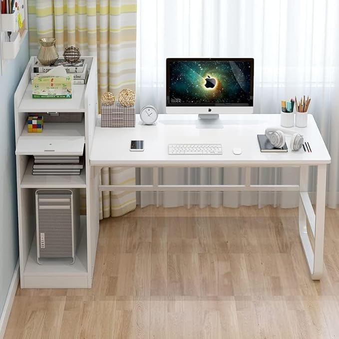 Study Table With Storage Bookshelf Computer Desk White 110 x 60x 70cm - COOLBABY