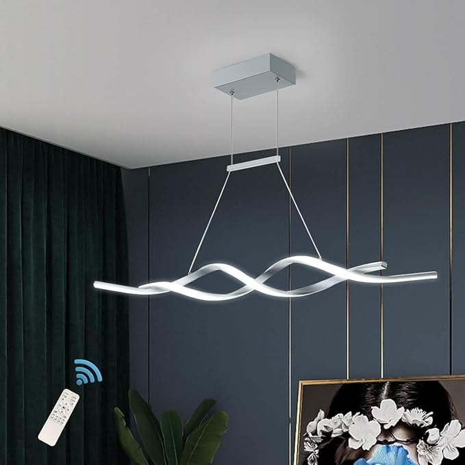 Modern Dimmable LED Pendant Light: Wave Shape Chandelier with Remote for Dining, Kitchen - COOLBABY