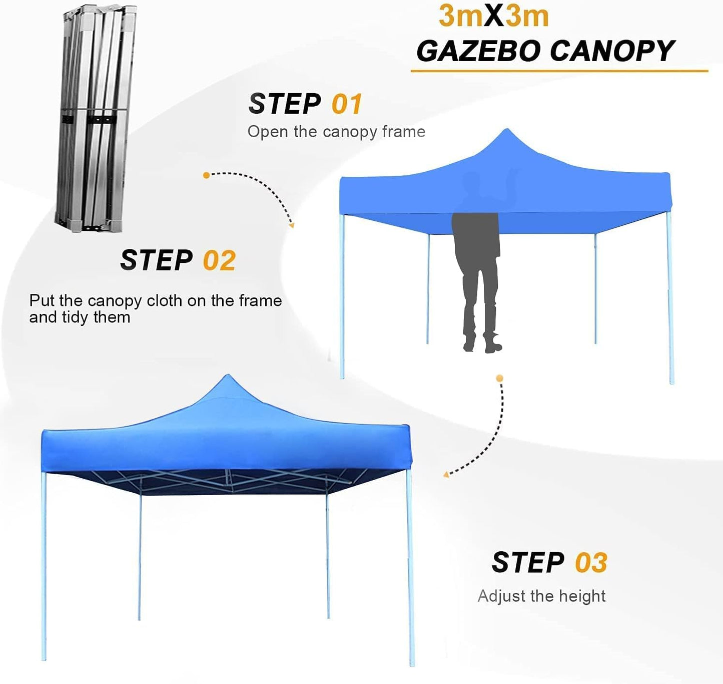 Gazebo 3x3 M Portable event Canopy Tent-Pop Up Instant Shelter Sun Protection Shade for Outdoor Camping Picnics Beach Garden Sports Party-Camping Tent (Blue) - COOLBABY