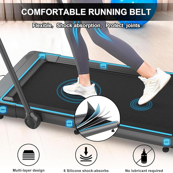 Folding Treadmill, 2 in 1 Under Desk Treadmill with Bluetooth Audio for Office, Home, Adjustable Speeds - COOLBABY