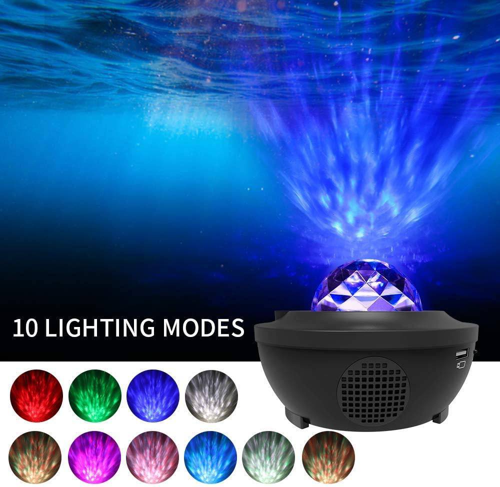 C00LBABY XXKTY Star Projector Night Light, 2 in 1 Starry Night Light Lamp & Ocean Wave Projector with Remote Control 10 Colors Changing Music Bluetooth Speaker Timer for Kids Adults（Black） - COOL BABY