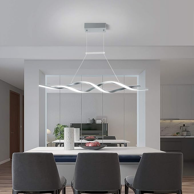 Modern Dimmable LED Pendant Light: Wave Shape Chandelier with Remote for Dining, Kitchen - COOLBABY