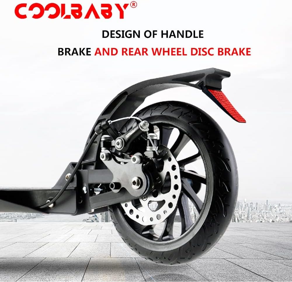 COOLBABY Adult Foldable Scooter 200MM Big Wheels Adult Kick Scooter, with Disc Brakes, with Double Shock Absorption System, Up To 150kg - COOLBABY