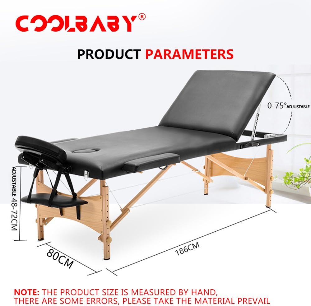 Portable Massage Table Professional Adjustable Folding Bed with 2-part Wooden Frame Ergonomic Headrest and Tote Bag for Therapeutic Tattoo Salon SPA Facial Treatment 80cm wide