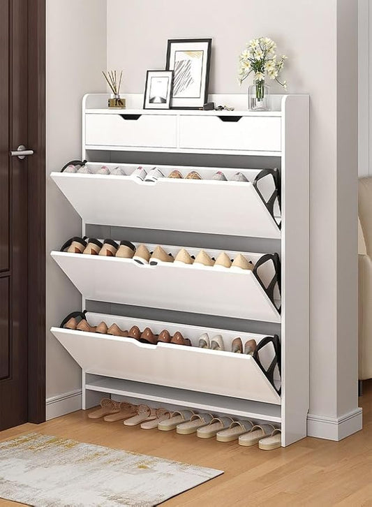 4 Tier Shoe Rack Organizer Storage Foldable Closet with Doors for Living Room - COOLBABY