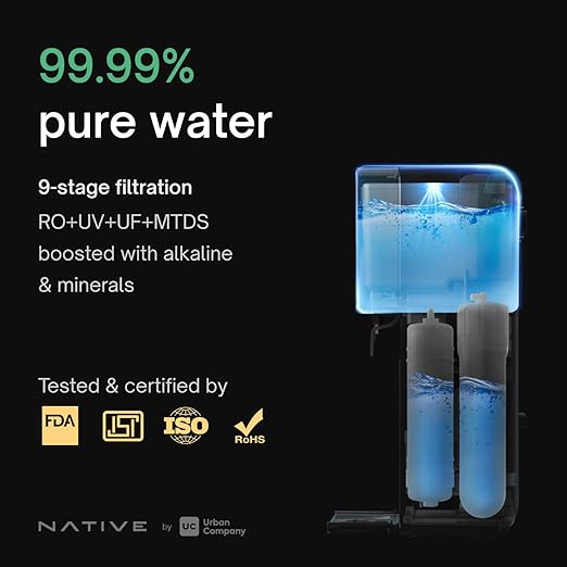 Water Purifier for Home | Needs no service for 2 Yrs | 9-stage filtration | RO+UV+UF+Alkaline with Taste Adjuster | 8L capacity - COOLBABY