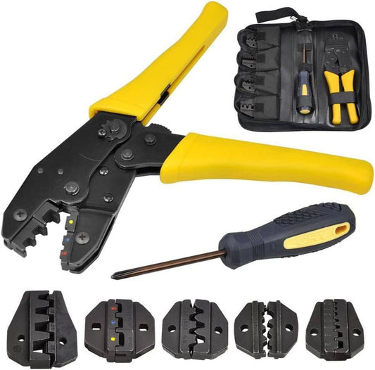 COOLBABY CQK2710 7 PCs Crimping Tool Kit for Different Terminals with 5 Interchangeable Die Sets 0.5-35mm 2 Packed with Bag00 - COOL BABY