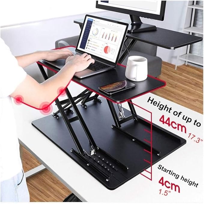 “CoolBaby Dual‑Desktop Standing Desk Converter – 22.4″ Height‑Adjustable Sit‑Stand Workstation with Removable Keyboard Tray – White”