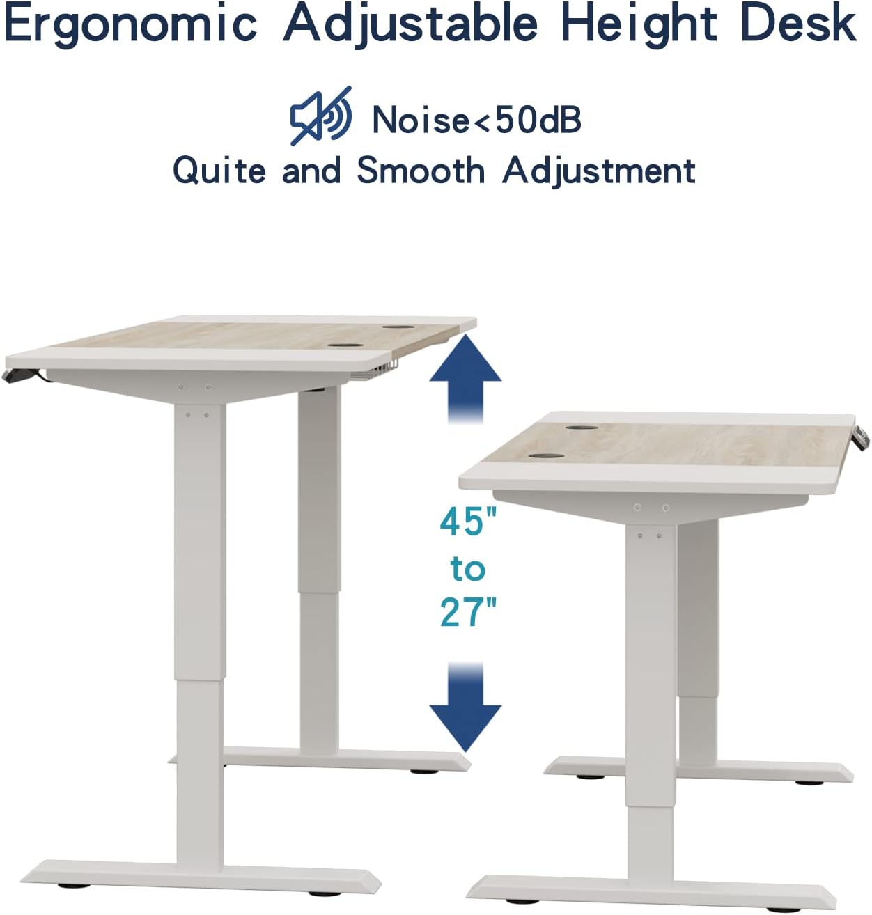 Electric Height Adjustable Standing Desk – 55 x 24 Inch Ergonomic Sit-Stand Desk with Splice Board, Double-Beam Steel Frame, Home Office Workstation, White Frame with White & Oak Top - COOLBABY
