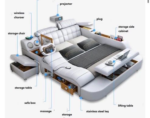 Smart King Size Bed with Projector, Massage, Speakers, Wireless Charging - COOLBABY