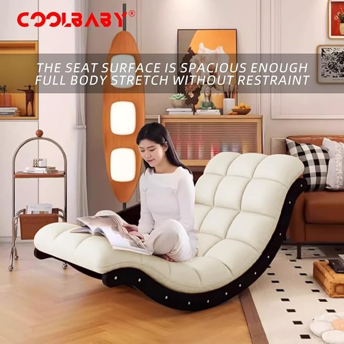COOLBABY Outdoor Rocking Chair, Moon Shaped Rocking Chair, Indoor Sofa Chair for Bedroom, Living Room, Porch, Garden, Lawn - Beige