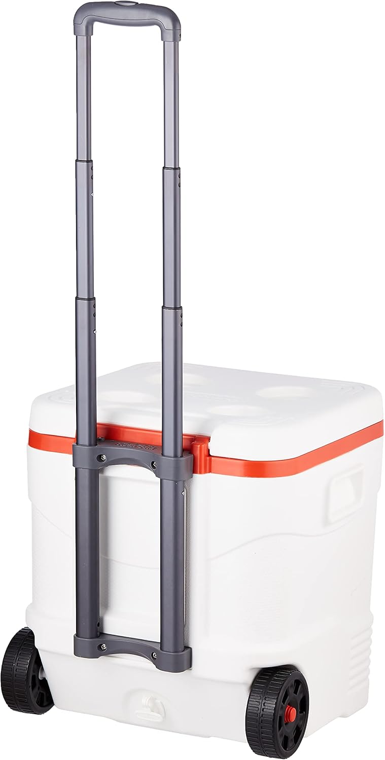 45L Plastic Picnic Trolley Icebox Roller Cooler with Wheels – White Insulated Cooler with 4-Day Ice Retention