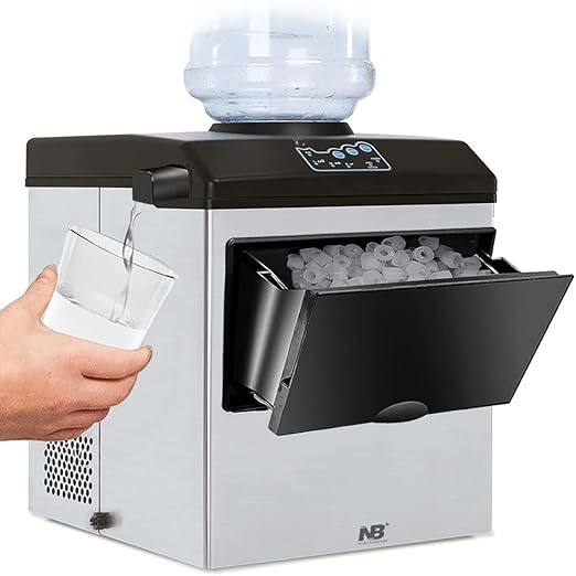 2-in-1 Ice Maker Machine with Cold Water Dispenser – 48 lbs./24H, Stainless Steel (Silver)