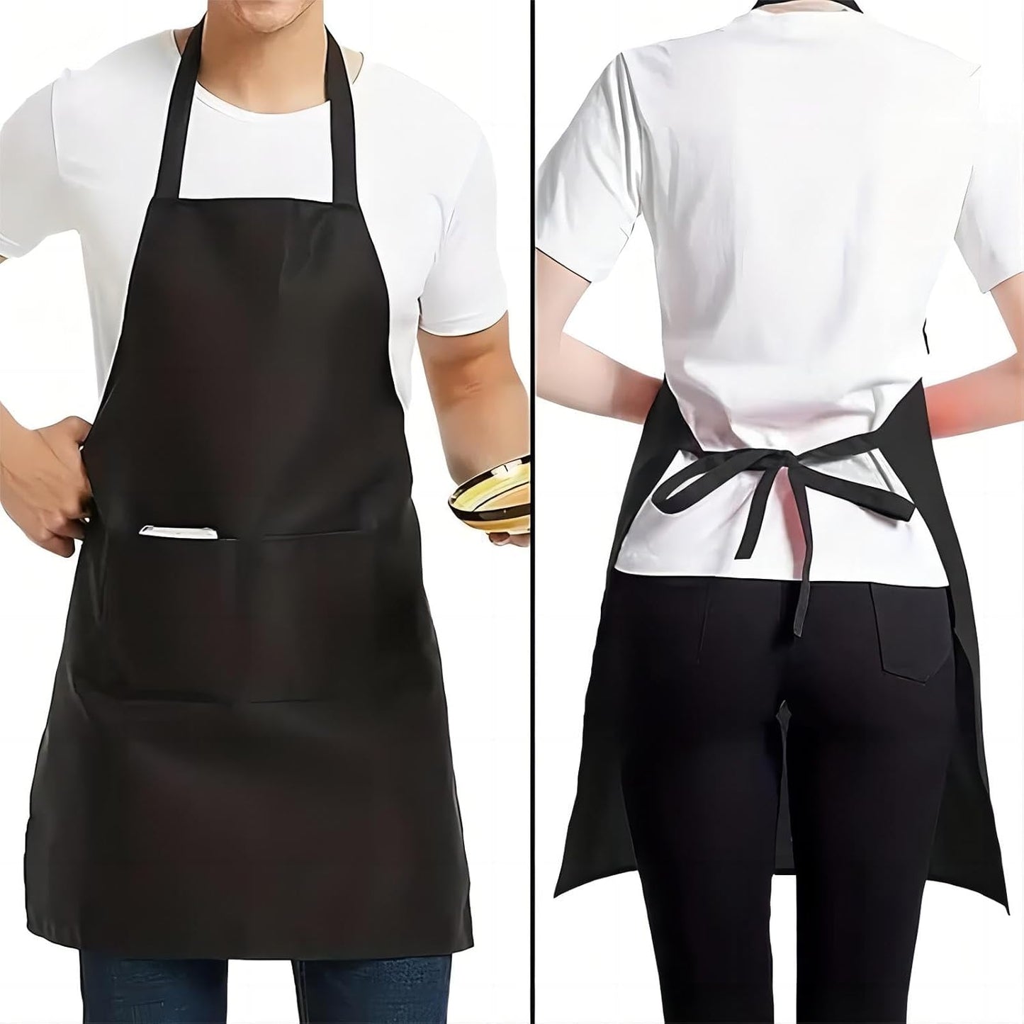 COOLBABY Polyester Apron, Black Oil Resistant Apron, Unisex Adjustable Cooking Apron (65 * 90CM)