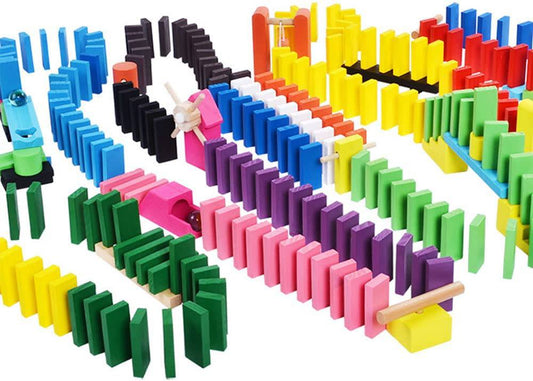 COOLBABY ZRW-DMNGP 600 Piece Dominoes Set and 32 Institutions for Kids,Colorful Dominos Tiles for Building, Stacking, Racing, Tumbling, Wood Domino with Storage Bag - COOL BABY