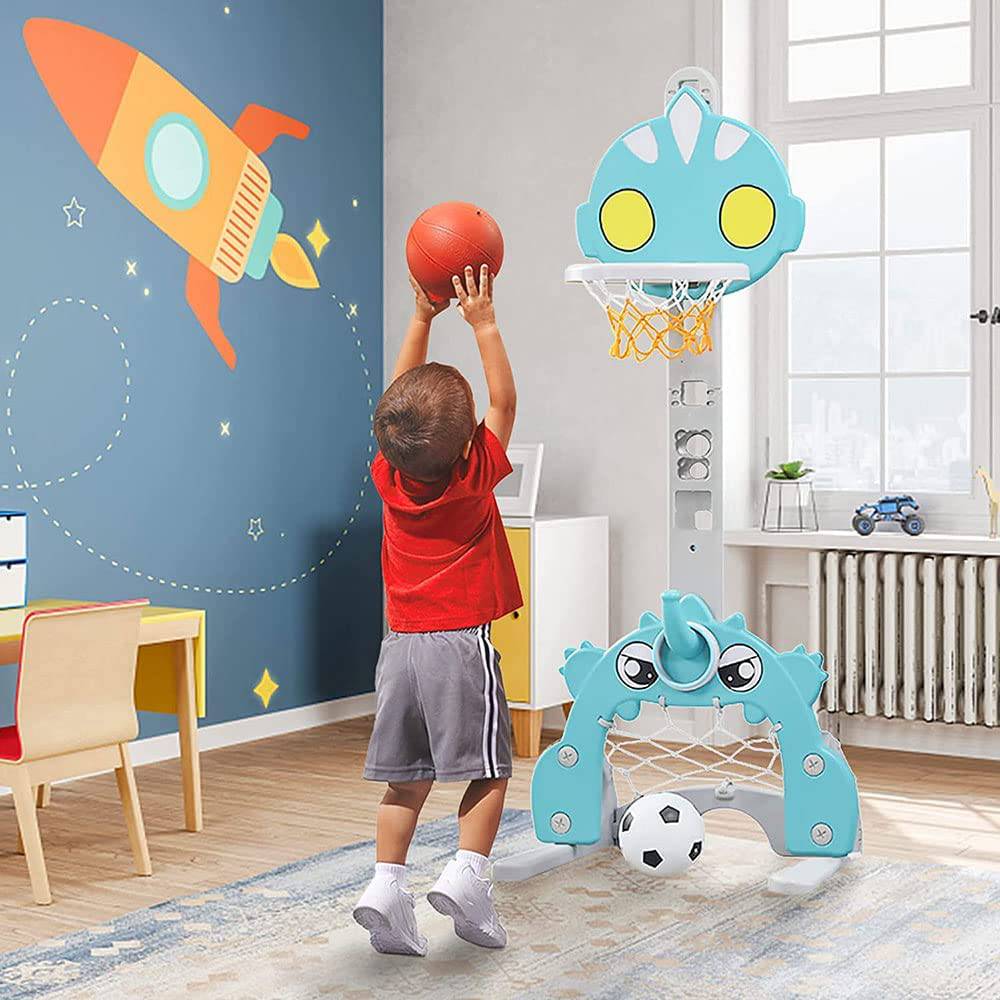 COOLBABY Toddler Basketball Hoop with Multi-Sport Play Set - Adjustable Height for Indoor and Outdoor Fun - COOL BABY