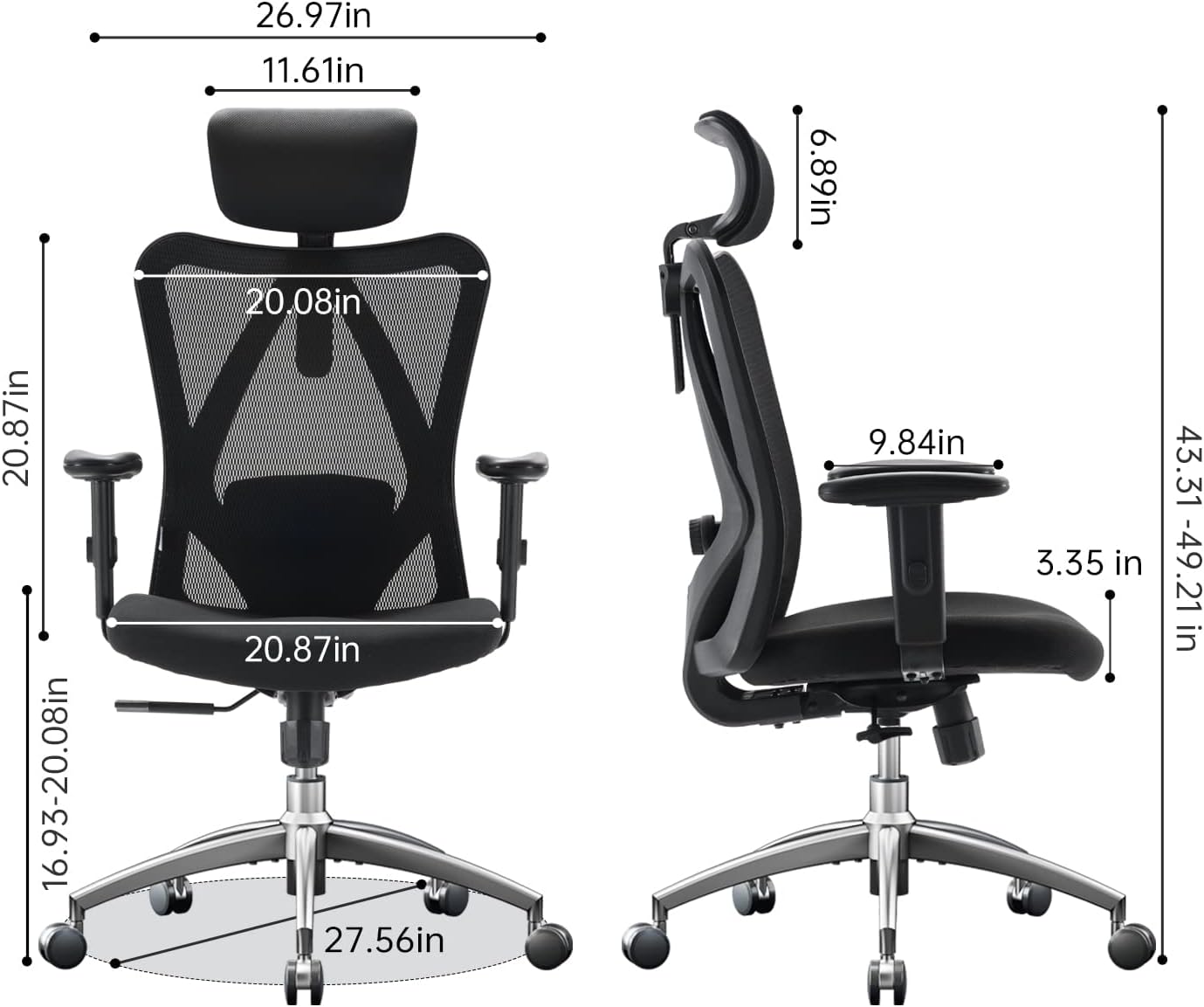 Ergonomic Office Chair, Computer High Back Desk Chair with 2D Armrest, Adjustable Headrest, Lumbar Support and Cushion