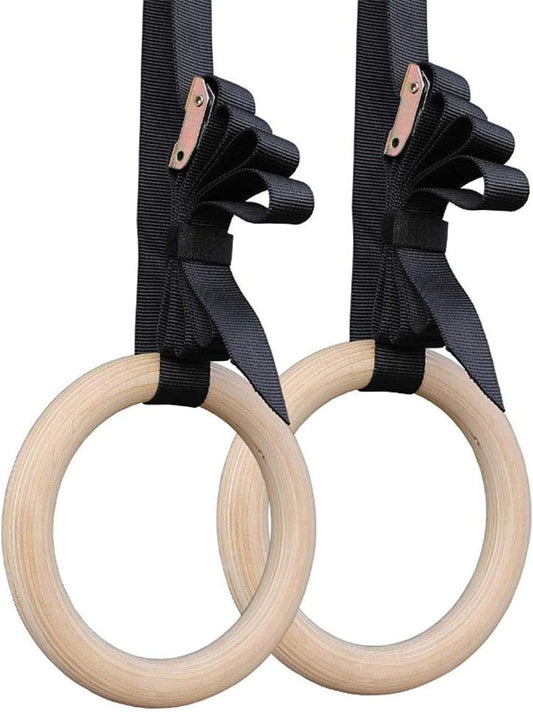 COOLBABY SEJSH Gym Rings, Wood Gymnastic Rings with Adjustable Straps, Heavy Duty Gym Equipment (Set of 2) - COOL BABY