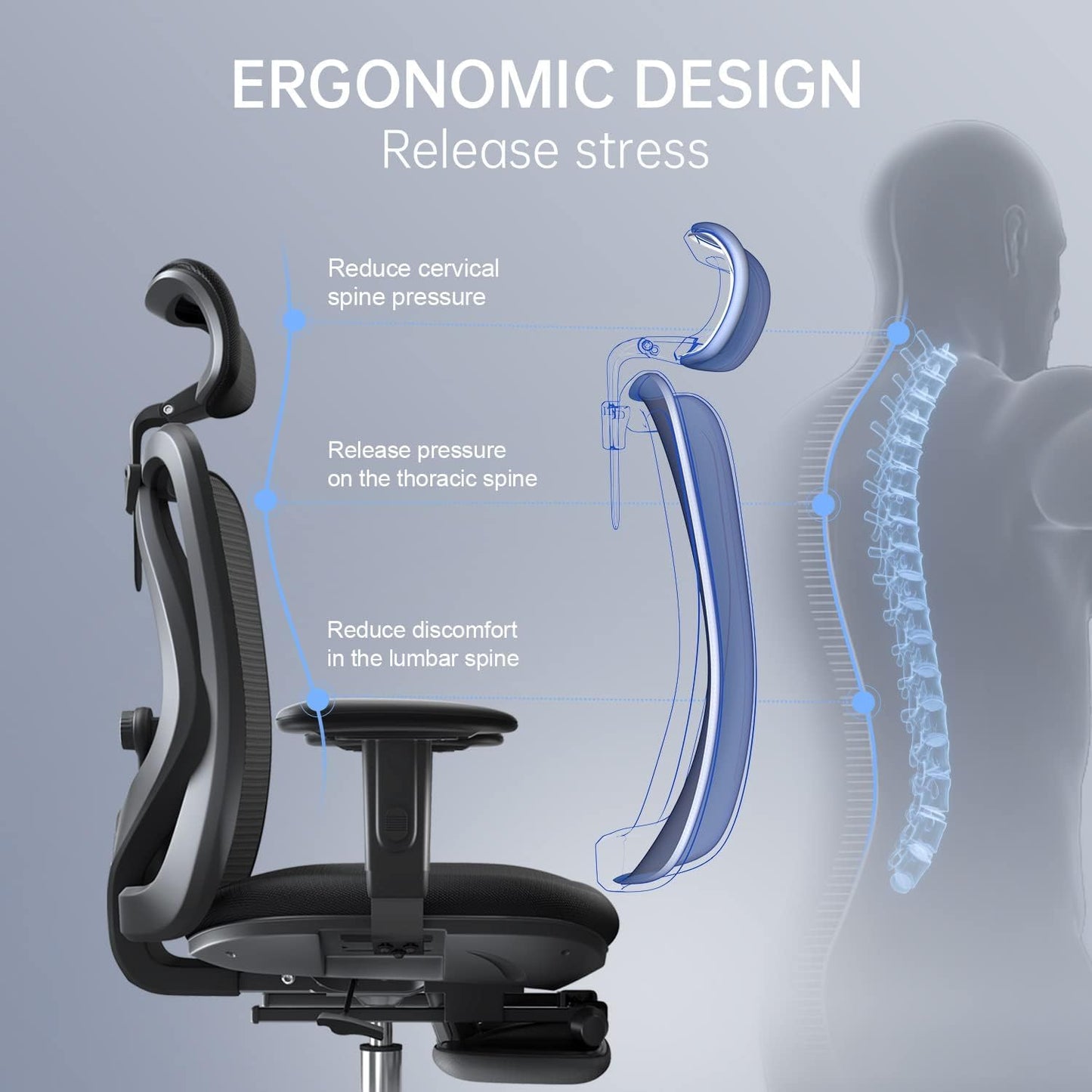 Ergonomic Office Chair, Computer High Back Desk Chair with 2D Armrest, Adjustable Headrest, Lumbar Support And with Footrest