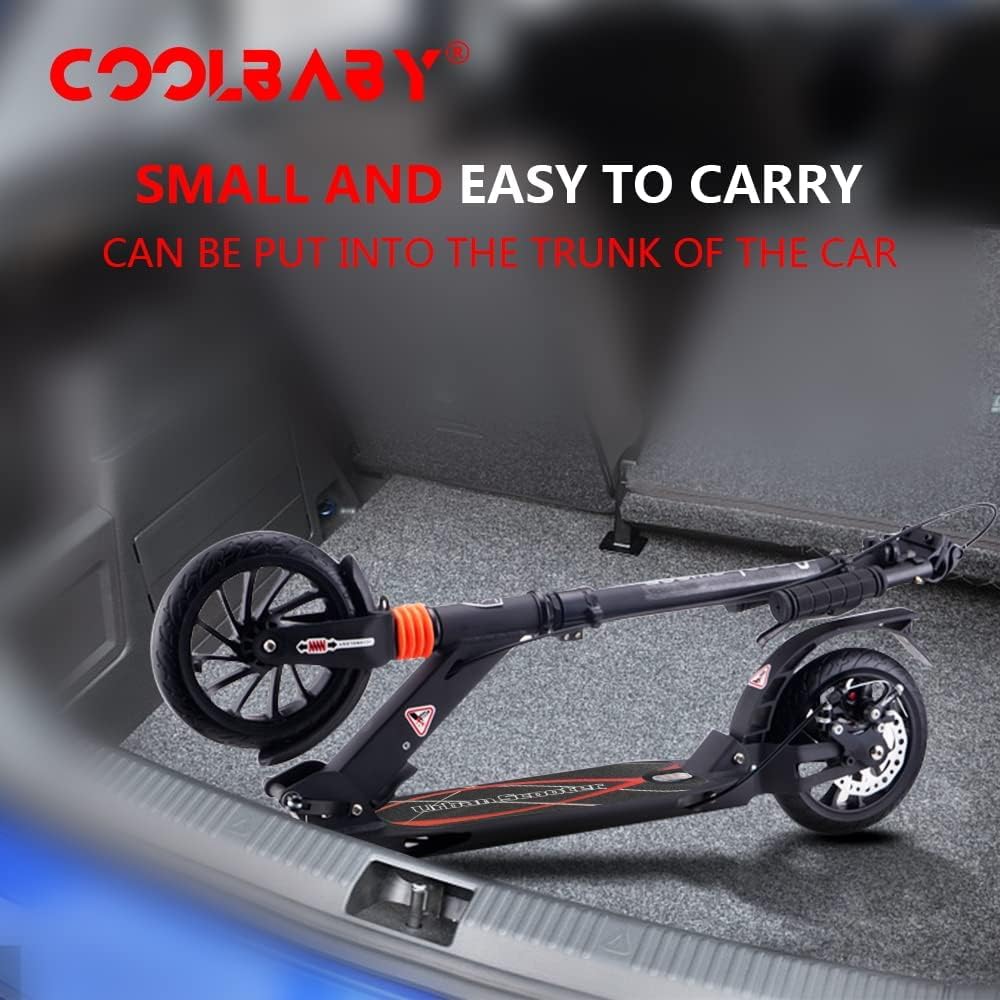 COOLBABY Adult Foldable Scooter 200MM Big Wheels Adult Kick Scooter, with Disc Brakes, with Double Shock Absorption System, Up To 150kg - COOLBABY