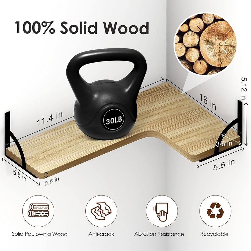 COOLBABY Corner Floating Shelves Set of 4,Wood Wall Shelves Storage Display Shelf for Home Office