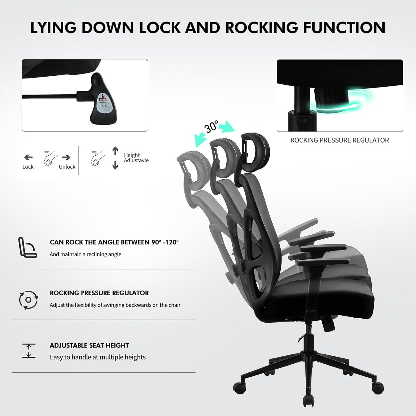 Big and Tall Office Chair 500 lbs – Ergonomic Desk Chair with Adjustable Lumbar Support, 2D Headrest, 3D Armrests, Extra Thick Cushion & Spring Seat (Black) - COOLBABY