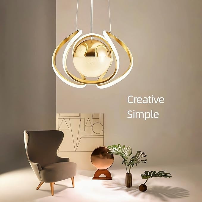 Modern 3-Color LED Gold Chandelier: Adjustable Height Pendant Light for Dining, Living, Kitchen - COOLBABY