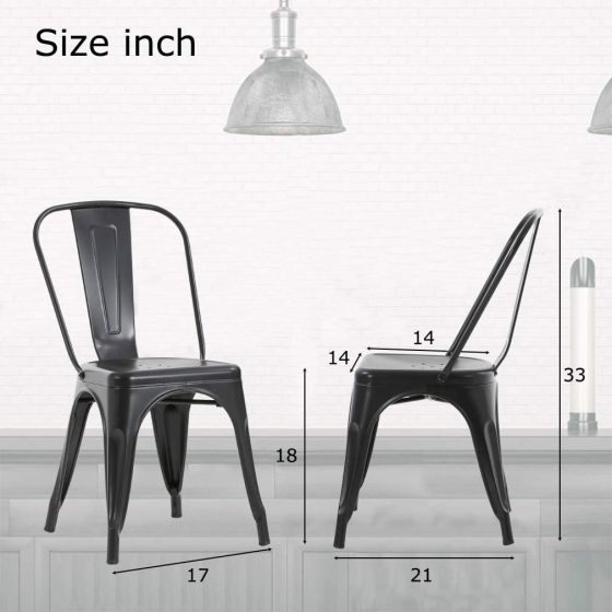 Metal Stackable Dining Chairs for Indoor, Outdoor & Kitchen Chair - Black - COOLBABY