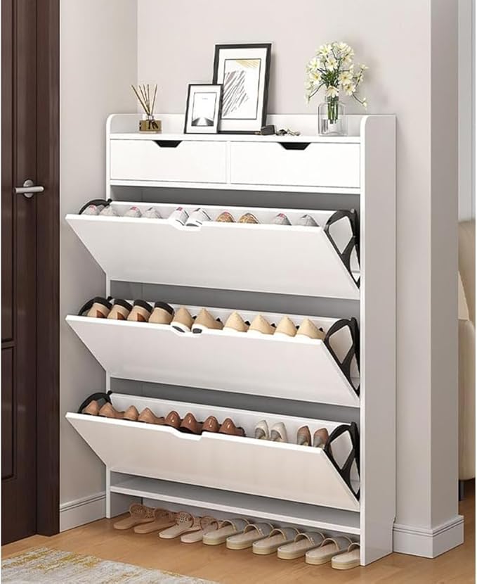 4 Tier Shoe Rack Organizer Storage Foldable Closet with Doors for Living Room - COOLBABY