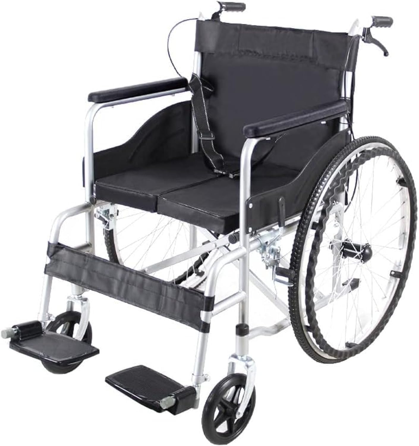 Lightweight Folding Aluminum Manual Wheelchair Thickened Elderly Medline Wheelchairs Adjustable Seat Cushion, with Handbrakes - COOLBABY