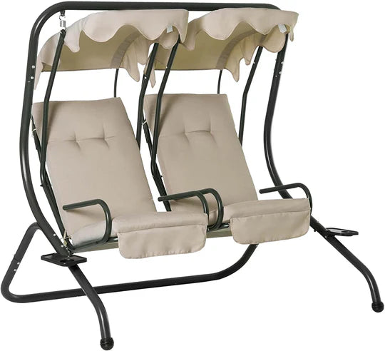 2 Independent Seats Swing Chair With Soft Cushion And Cup Holder - COOLBABY